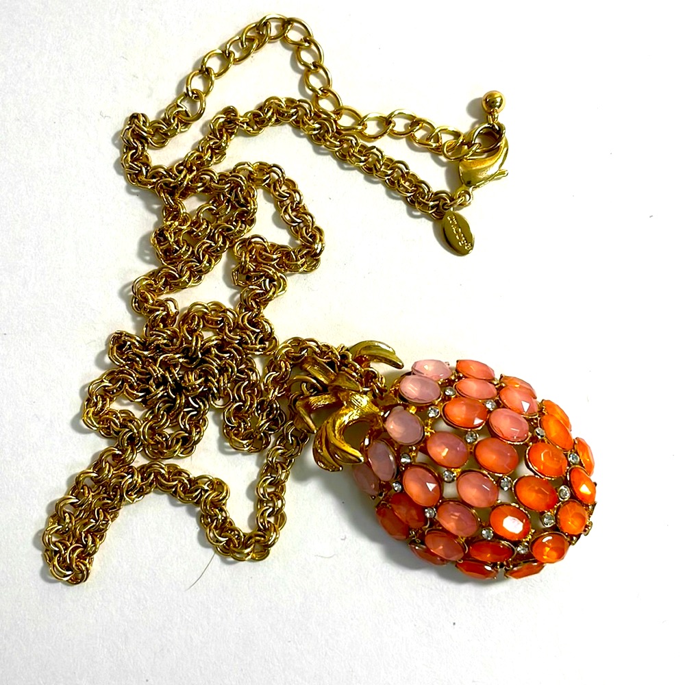 Chicos Jeweled Pineapple Gold Tone Pendent Long Necklace